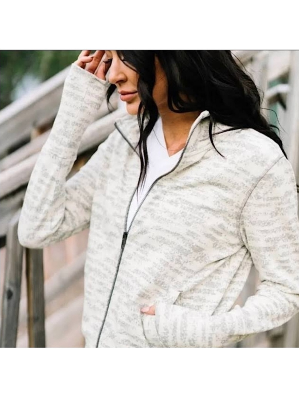 ZYIA Active Cream Combo Zipper Jacket NWT Large